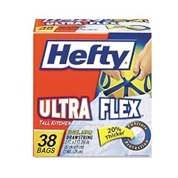 Ultra Flex Drawstring Tall Kitchen Bags, 13 gal, 1.1mil, White, 38 bags per box