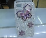 Butterfly Pearl Crystal Bling Hard Case for Iphone 4 4g S 4s(purple)