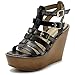 Ollio Womens Shoe Burnish Vintage Gladiator Strap Wedge High Heel Sandal
