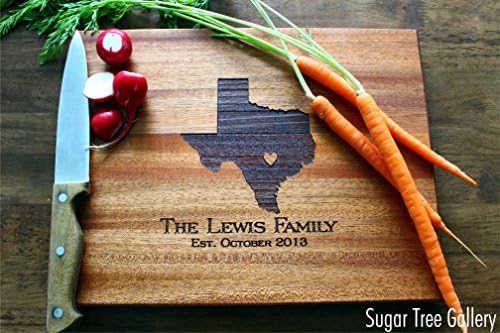 Personalized Cutting Board, Texas (OR ANY STATE) Custom Engraved State Love with Heart Over City, Established Family Date, Home Decor Wood