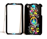 Rainbow Wave Peace Sign on Black Rubberized Snap on Hard Protector Case Cover for Apple Iphone 3 3g 3gs