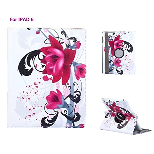 Zerowin Cute 360° Rotating Pu Leather Flip Stand Case for Apple Ipad Air 2 Generation with Sleep/wake Feature, Flower Design