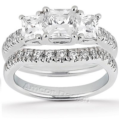 14K White Gold Princess Cut Diamond Matching Bridal Set (1.60ct.tw, HI Color, SI2-3 Clarity)
