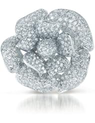 CleverSilvers CZ. Large Flower Rhodium Sterling Silver Pin