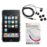 GTMax Black and White Zebra Durable Hard Slim Fit Back Cover + Black Soft Gel 3.5mm Stereo Headset + LCD Screen Protector for Apple iPod Touch 8GB 32GB 64GB 3rd 3G Generation