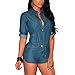 Lisli Women Long Sleeve Denim Jeans Jumpsuit Bodysuit Shorts Romper Playsuit Blue