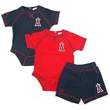 Los Angeles Angels of Anaheim 3-piece Newborn Creeper and Short Set by Majestic Athletic
