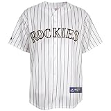 MLB Colorado Rockies Youth Short Sleeve 6 Button Synthetic Replica Jersey (Wht/Pur Pnstrpes, Medium)