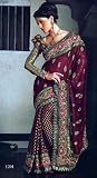 Indian Traditional Maroon Viscose Wedding Saree Sari with Unstitched Blouse