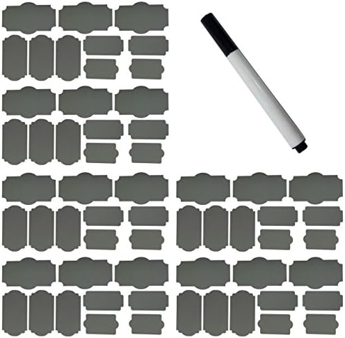 Shimie High Quality Reusable Chalkboard Labels -Fantastic For Canning and Spice Jars, Water Bottles, Custom Wine Bottle Labels,Food Buffet And Parties. Seven Color for Choice -60pcs a Pack with A Gift Chalk Pen, Light Gray