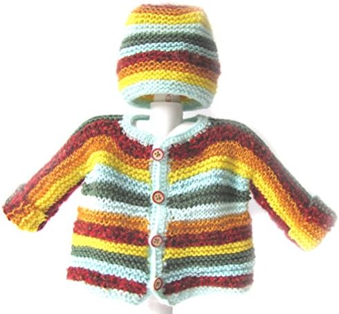 KSS Handmade Sunrise Striped Baby Sweater/Cardigan Set (9 Months)