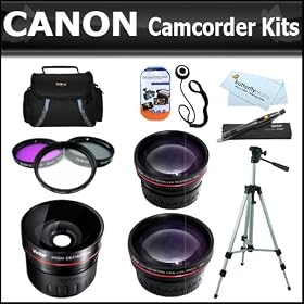 Canon VIXIA HF S20 Dual Flash Memory Camcorder Essentials Kit Includes .21x HD Super Wide Fisheye Lens + 2x Digital Telephoto HD Lens + .45x Wide Angle Macro HD Lens + 3pc Multi-Coated Filter Kit (UV-CPL-FLD) + 52" Full Tripod + Deluxe Case + More
