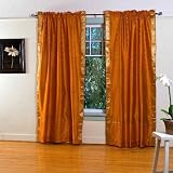 Mustard 84-inch Rod Pocket Sheer Sari Curtain Panel (India) - Pair