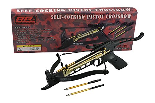 Rogue River Tactical Best 80 Pound Hand Held Self Cocking Draw Mini 80lb Pistol Hunting Crossbow w/ 15 Aluminum Arrows Archery Bow Bolts