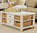 American Drew Camden Antique Rectangular White Coffee Table with Wicker Basket Storage