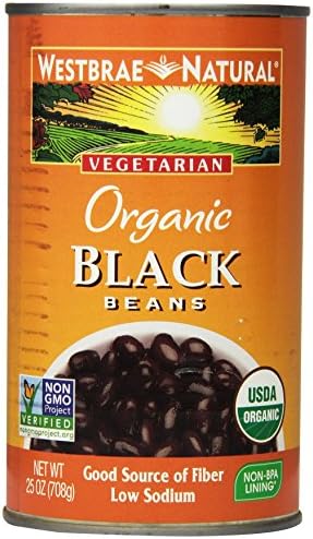 WESTBRAE 25 oz Organic Black Beans, Source of Plant Based Protein and Fiber, Low Fat, Gluten Free, (Pack of 12)USDA Organic