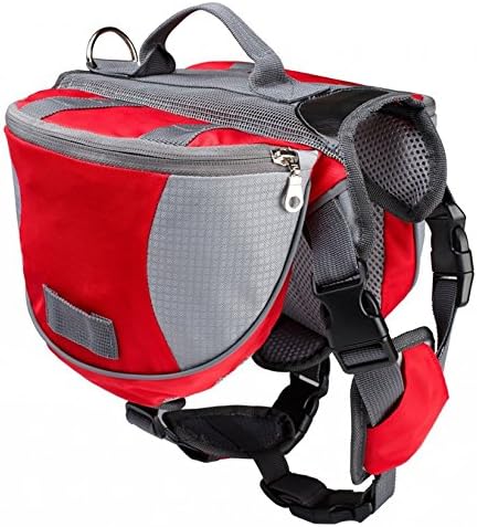 Kommii Pet Dog Backpack Carrier Adjustable Saddlebags Harness Portable For Travel Outdoor Activity (L, Red)