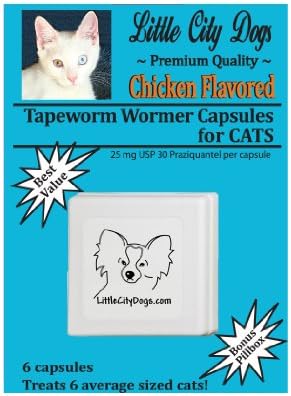 Little City Dogs CHICKEN FLAVORED Praziquantel Tapeworm Wormer Capsules for Cats (6 Capsules)