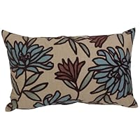 Pillow Perfect Spa Flocked Floral Decorative Rectangle Toss Pillow, 18-1/2-Inch by 11-1/2-Inch, Brown/Blue