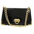 Anna Black Patent Leather Gold Chain Clutch Bag'