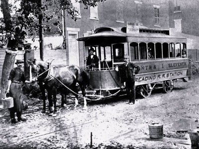 Three Men and Trolley, Philadelphia, Pennsylvania Photographic Poster Print, 18x24