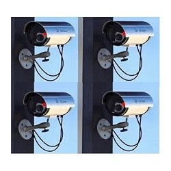 Bullet Style Dummy Cameras with Outdoor Housing - Lot of 4 Imitation Security Cameras with LED Lights