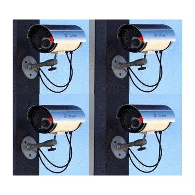 Bullet Style Dummy Cameras with Outdoor Housing - Lot of 4 Imitation Security Cameras with LED Lights