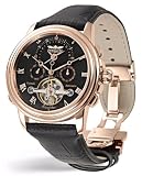 Perigaum Mens Rose Gold w/ Black Dial and Dual Time Zone Excalibur Watch