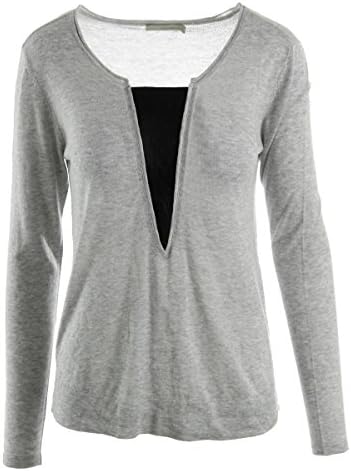 Townsen Women's Denmark Leather Panel Long Sleeve Top, Heather Grey, Small