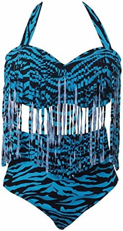 Women's Plus Size Swimwear High Waist Fringe Tassel Bikini Set(Colorful1,2XL)