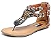 Odema Womens Flat Sandals Bohemian Beads Coin Back Zip Thong Dressy Shoes