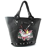 Ed Hardy Rose Bird Victoria Tote - Black