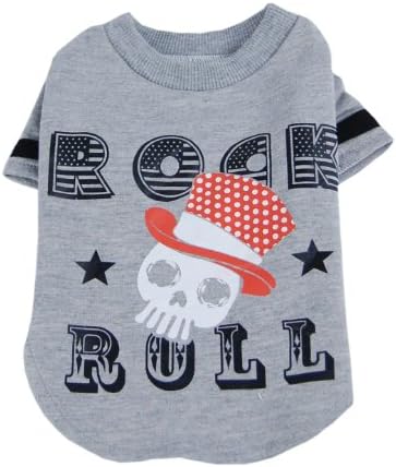 Dogs Gray ROCK N ROLL T-Shirts Fun Skull Print Pets Costume [FOR SMALL DOGS], Medium