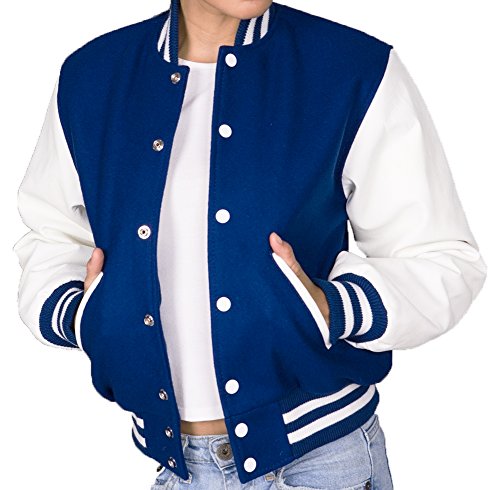royal blue and white varsity jacket