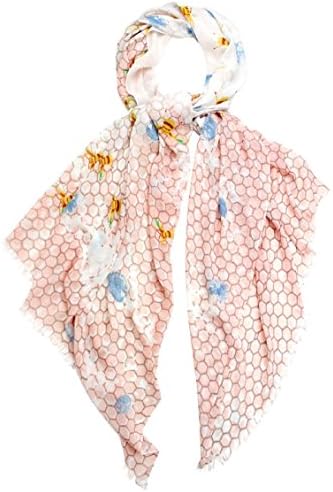 Odd Shop Women's Honey Bee Hive Printed Light Weight Oblong Cotton Scarf 28 X 71 Inches (Peach)