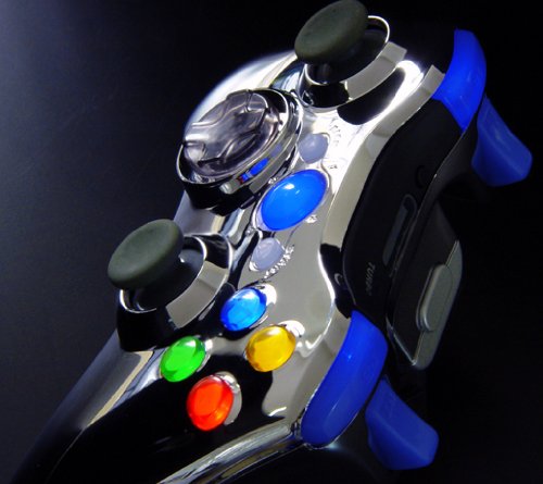 Chrome Blue Xbox 360 5 Mode Rapid Fire with Active Reload & On/Off Button Adjustable Modded Wireless Lighted Controller Remote