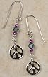 Peace Sign and Crystal Earrings - Sterling Silver