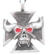 Red Eyes Demon Skull Iron Cross Pewter Pendant Necklace