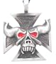 Red Eyes Demon Skull Iron Cross Pewter Pendant Necklace