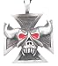 Red Eyes Demon Skull Iron Cross Pewter Pendant Necklace