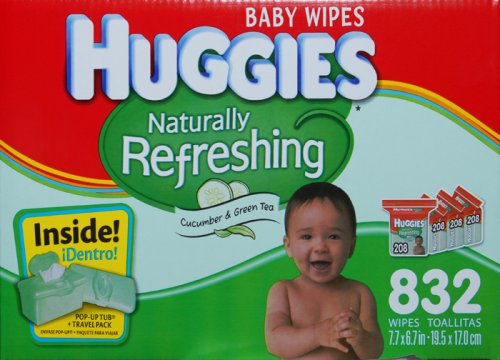 Huggies Naturally Refreshing Baby Wipes: Cucumber & Green Tea - 832 Wipes with Pop-Up Tub + Travel Pack Inside!