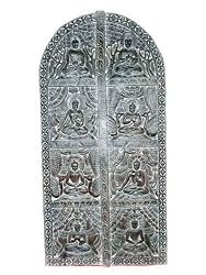 Hand Carved Vitarka Dhyana Mudra Buddha Seated Wall Panel Door India Furniture 72 Inch