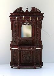 Hand Carved Dollhouse Miniature Hall Stand with Mirror