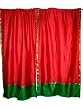 2 Cardinal Red Green Border Art Silk Sari Curtains Drapes Panels 84"