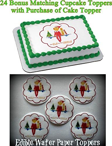 THE ELF ON THE SHELF CHRISTMAS 24 BONUS CUPCAKE TOPPERS with purchase of 1/4 Sheet Cake Topper Edible Image Picture Frosting Sheet Cake Topper