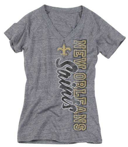 NFL Women's New Orleans Saints V-Neck Side Swept Logo Tee (Storm, XX-Large)