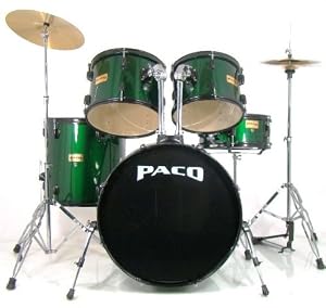 Paco 5-piece Drum Set In Green With Throne, Cymbals And Sticks