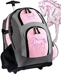 Pink Horse Rolling Backpack Deluxe Horses - Backpacks Bags with Wheels or School Trolley Bags - Unique Horses Gifts - CUTE!