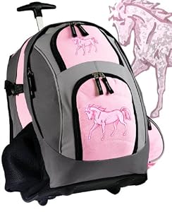 Pink Horse Rolling Backpack Horses - Wheeled Travel Bag or School Trolley Bags - For Horse Lovers - Best Unique Horses Gifts - CUTE!