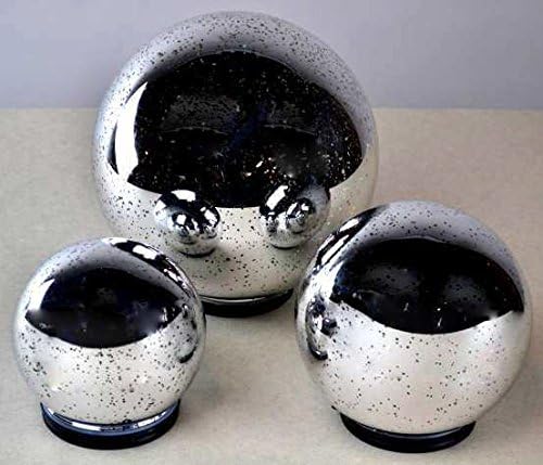 3 Pc Indoor / Outdoor Lit Mercury Glass Spheres w/ Timer by Valerie Silver NEW